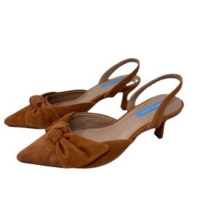 Draper James Woman Tess Slingback Pumps 8 Cognac Suede Kitten Heel Point Toe Bow